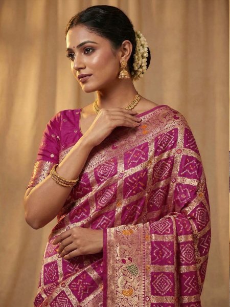 Banarasi Silk Saree with Geometric Woven Design   Rich Zari Border