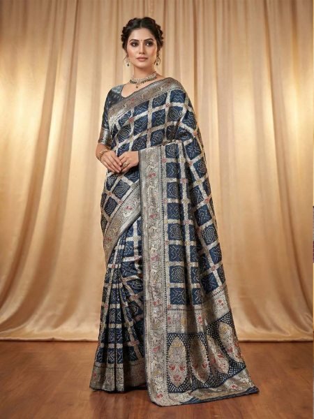 Banarasi Silk Saree with Geometric Woven Design   Rich Zari Border