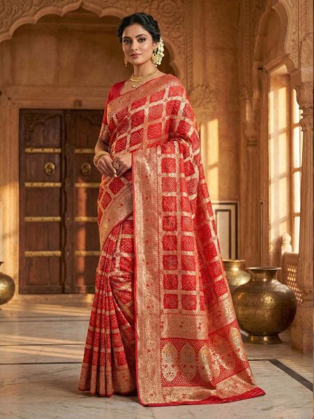 Banarasi Silk Saree with Geometric Woven Design   Rich Zari Border