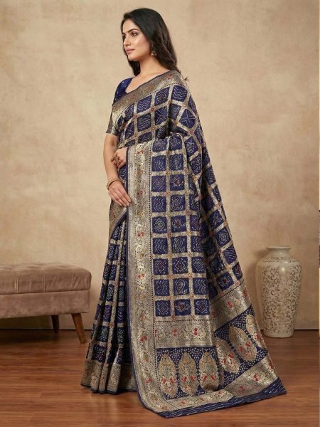 Banarasi Silk Saree with Geometric Woven Design   Rich Zari Border Banarasi Sarees