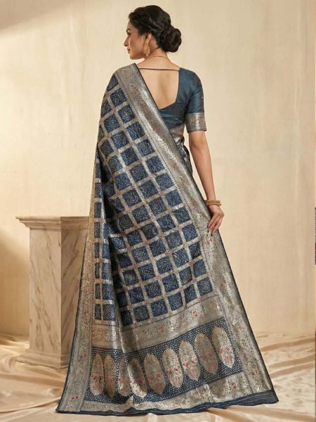 Banarasi Silk Saree with Geometric Woven Design   Rich Zari Border Banarasi Sarees