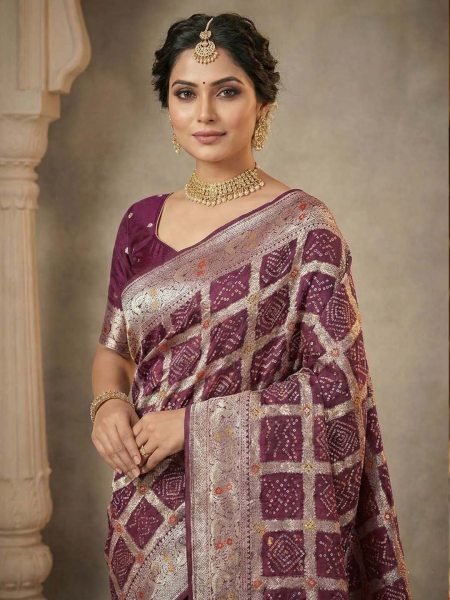 Banarasi Silk Saree with Geometric Woven Design   Rich Zari Border Banarasi Sarees