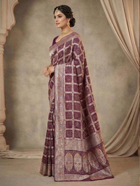 Banarasi Silk Saree with Geometric Woven Design   Rich Zari Border Banarasi Sarees