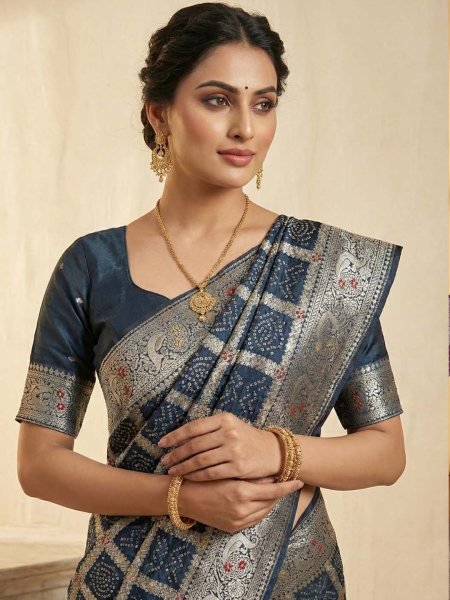 Banarasi Silk Saree with Geometric Woven Design   Rich Zari Border Banarasi Sarees