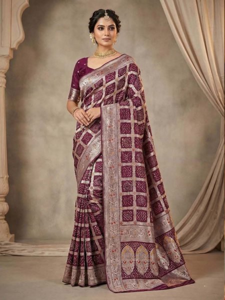Banarasi Silk Saree with Geometric Woven Design   Rich Zari Border Banarasi Sarees