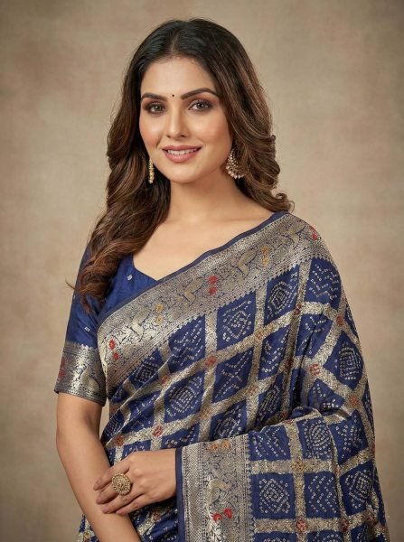 Banarasi Silk Saree with Geometric Woven Design   Rich Zari Border Banarasi Sarees