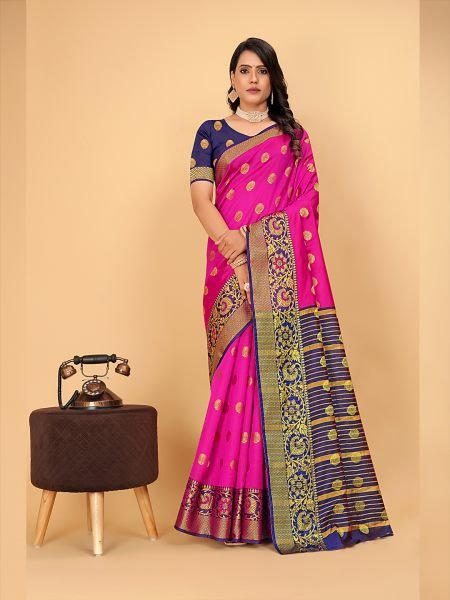 Banarasi Softy Copper Zari Cotton Silk Rani Saree Sale