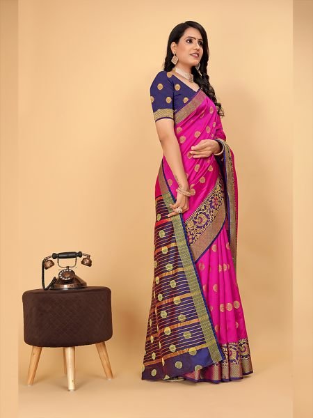 Banarasi Softy Copper Zari Cotton Silk Rani Saree Banarasi Sarees