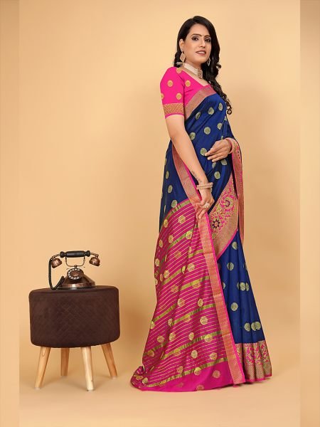 Banarasi Softy Copper Zari Cotton Silk Blue Saree Banarasi Sarees