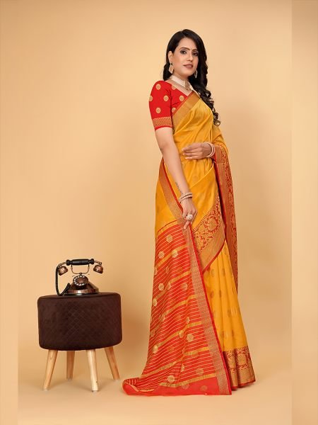 Banarasi Softy Copper Zari Cotton Silk Orange Saree Banarasi Sarees