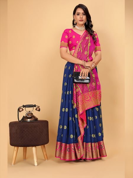 Banarasi Softy Copper Zari Cotton Silk Blue Saree Banarasi Sarees