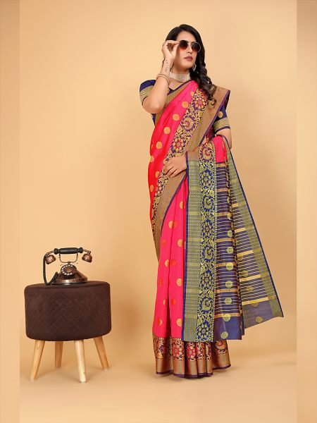 Banarasi Softy Copper Zari Cotton Silk Gajari Saree Banarasi Sarees
