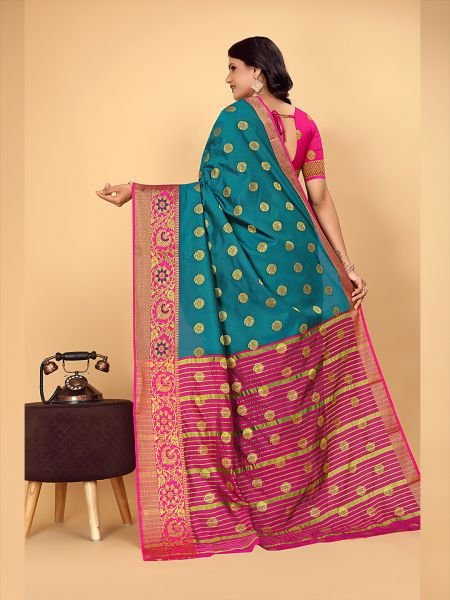 Banarasi Softy Copper Zari Cotton Silk Rama Saree Banarasi Sarees