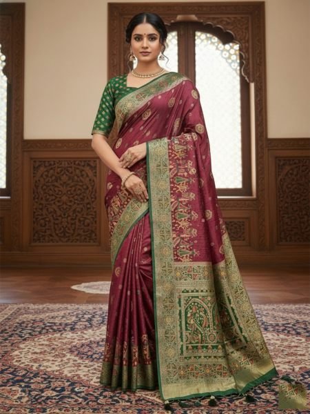 Banarasi Woven Pure Satin Silk Saree with Rich Zari Work   Contrast Pallu Saree