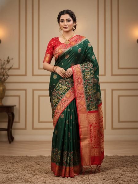Banarasi Woven Pure Satin Silk Saree with Rich Zari Work   Contrast Pallu Saree