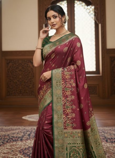 Banarasi Woven Pure Satin Silk Saree with Rich Zari Work   Contrast Pallu Banarasi Sarees
