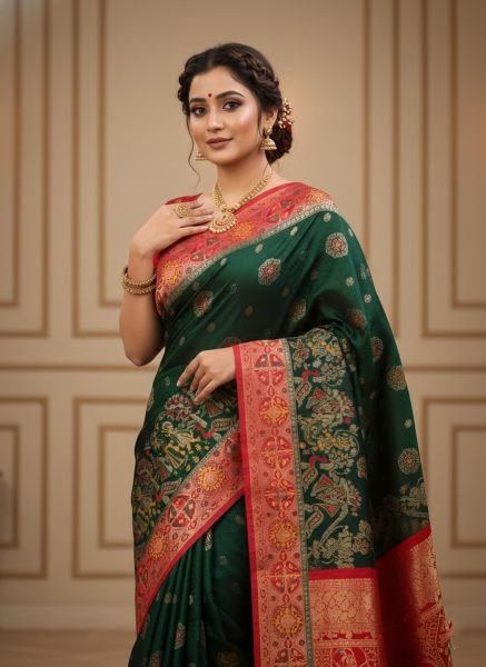 Banarasi Woven Pure Satin Silk Saree with Rich Zari Work   Contrast Pallu Banarasi Sarees