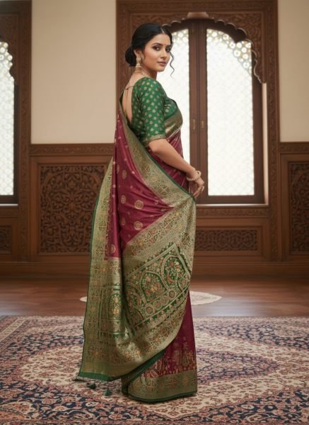 Banarasi Woven Pure Satin Silk Saree with Rich Zari Work   Contrast Pallu Banarasi Sarees