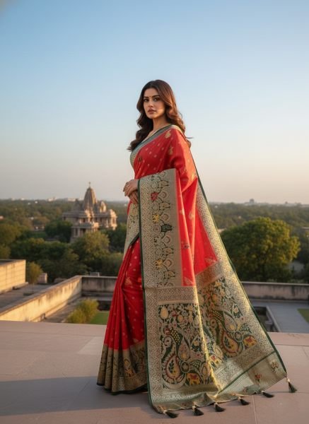 Banarasi Woven Pure Satin Silk Saree Banarasi Sarees