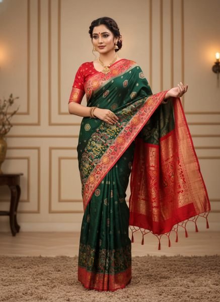 Banarasi Woven Pure Satin Silk Saree with Rich Zari Work   Contrast Pallu Banarasi Sarees
