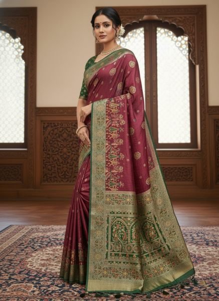 Banarasi Woven Pure Satin Silk Saree with Rich Zari Work   Contrast Pallu Banarasi Sarees