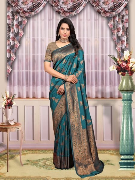 Banarasi Zari Woven Pure Silk Rama Saree Sale