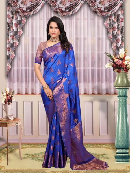 Banarasi Zari Woven Pure Silk Royal Blue Saree Sale