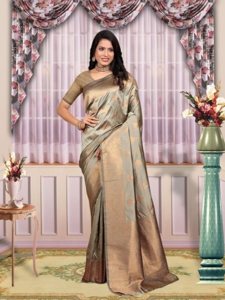 Banarasi Zari Woven Pure Silk Pista Saree Sale