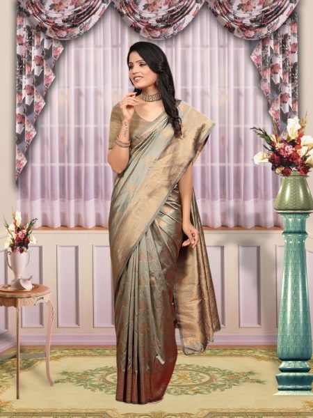 Banarasi Zari Woven Pure Silk Pista Saree Banarasi Sarees