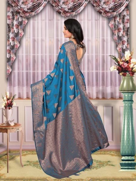 Banarasi Zari Woven Pure Silk Firozi Saree Banarasi Sarees