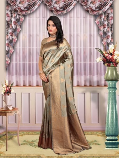 Banarasi Zari Woven Pure Silk Pista Saree Banarasi Sarees