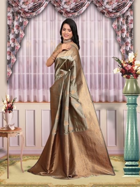 Banarasi Zari Woven Pure Silk Pista Saree Banarasi Sarees
