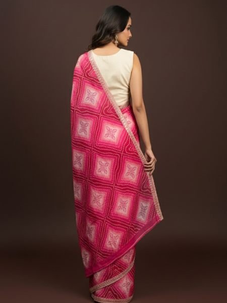 Bandhani Printed Chiffon Saree with Embroidered Border Printed Sarees
