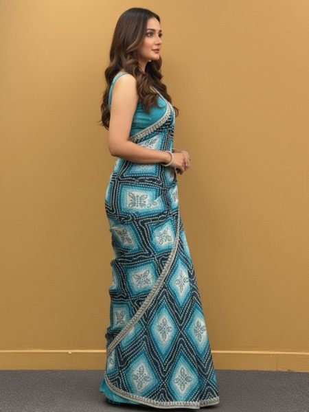 Bandhani Printed Chiffon Saree with Embroidered Border Printed Sarees