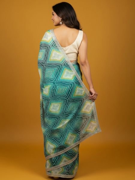 Bandhani Printed Chiffon Saree with Embroidered Border Printed Sarees