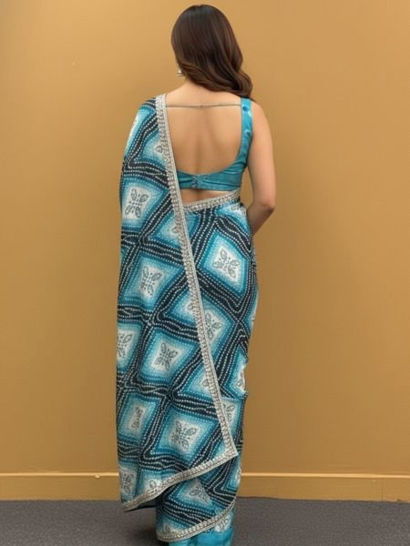 Bandhani Printed Chiffon Saree with Embroidered Border Printed Sarees