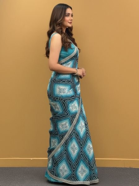 Bandhani Printed Chiffon Saree with Embroidered Border Printed Sarees