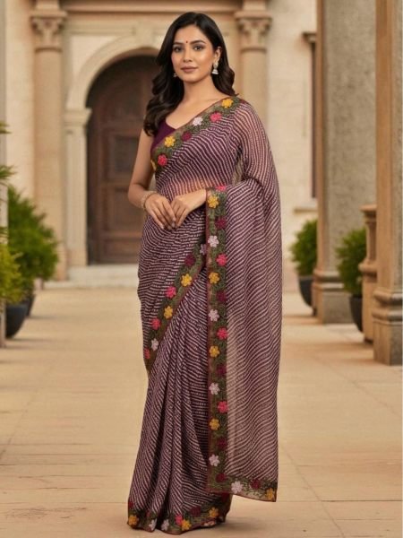Bandhani Printed Cotton Silk Saree with Embroidery Work Border Cotton Sarees