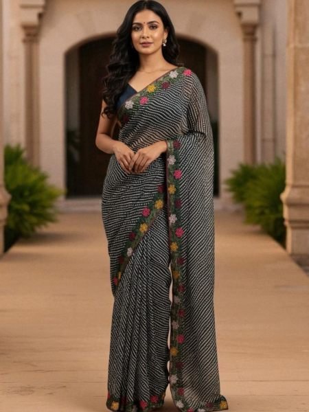 Bandhani Printed Cotton Silk Saree with Embroidery Work Border Daily Deals