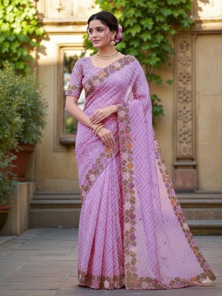 Bandhani Printed Cotton Silk Saree with Embroidery Work Border Cotton Sarees