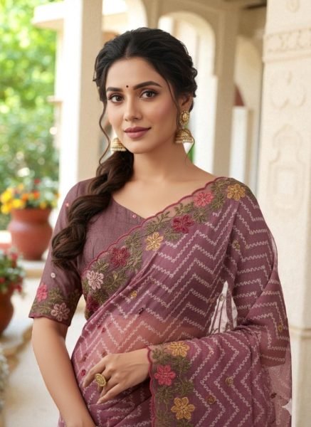 Bandhani Printed Cotton Silk Saree with Embroidery Work Border Cotton Sarees