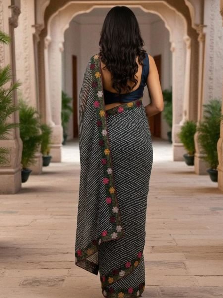 Bandhani Printed Cotton Silk Saree with Embroidery Work Border Cotton Sarees