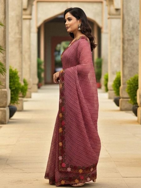 Bandhani Printed Cotton Silk Saree with Embroidery Work Border Cotton Sarees