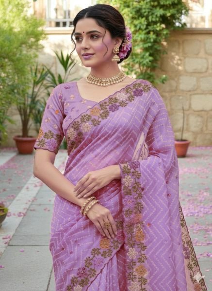 Bandhani Printed Cotton Silk Saree with Embroidery Work Border Cotton Sarees