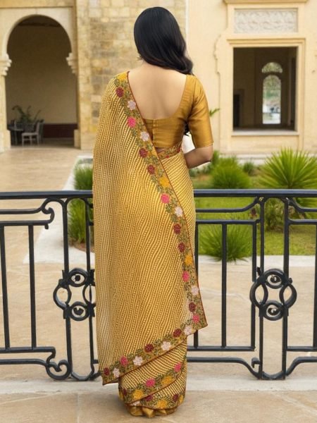 Bandhani Printed Cotton Silk Saree with Embroidery Work Border Cotton Sarees