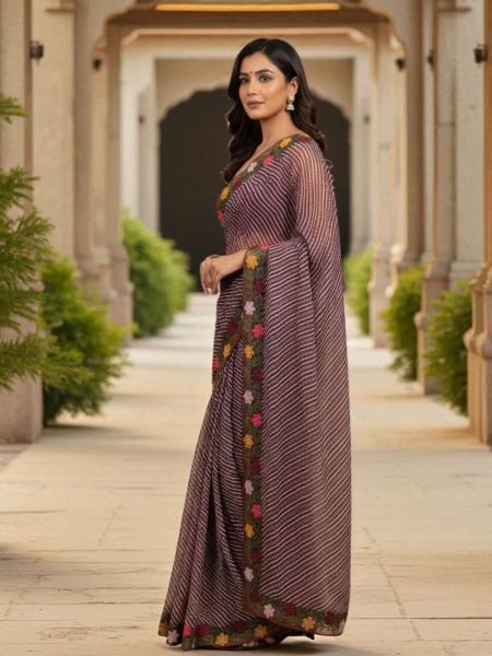 Bandhani Printed Cotton Silk Saree with Embroidery Work Border Cotton Sarees