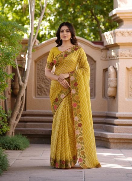 Bandhani Printed Cotton Silk Saree with Embroidery Work Border Cotton Sarees