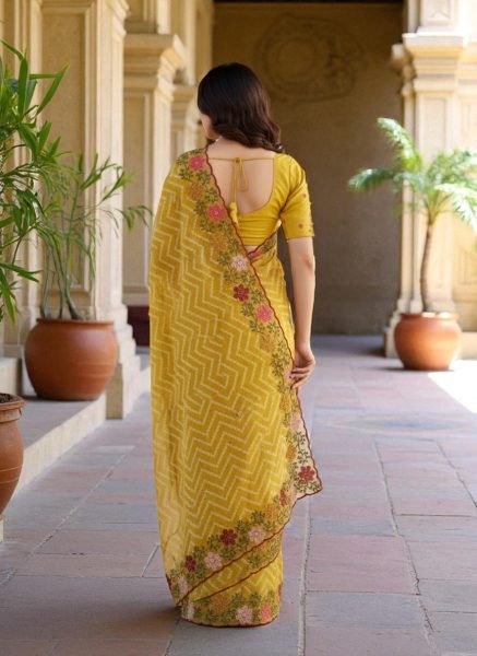 Bandhani Printed Cotton Silk Saree with Embroidery Work Border Cotton Sarees