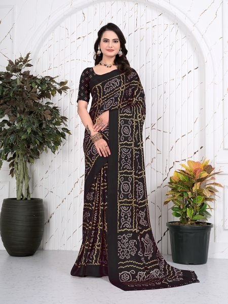 Bandhani Printed Satin Silk Saree for Party Look Daily Deals