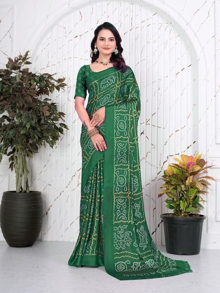 Bandhani Printed Satin Silk Saree for Party Look Daily Deals